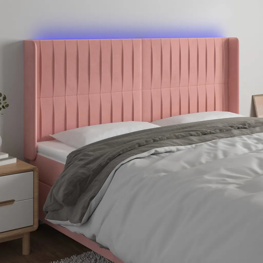 Testiera a LED-Testata con LED rosa 203x16x118/128 cm in Velluto 973517