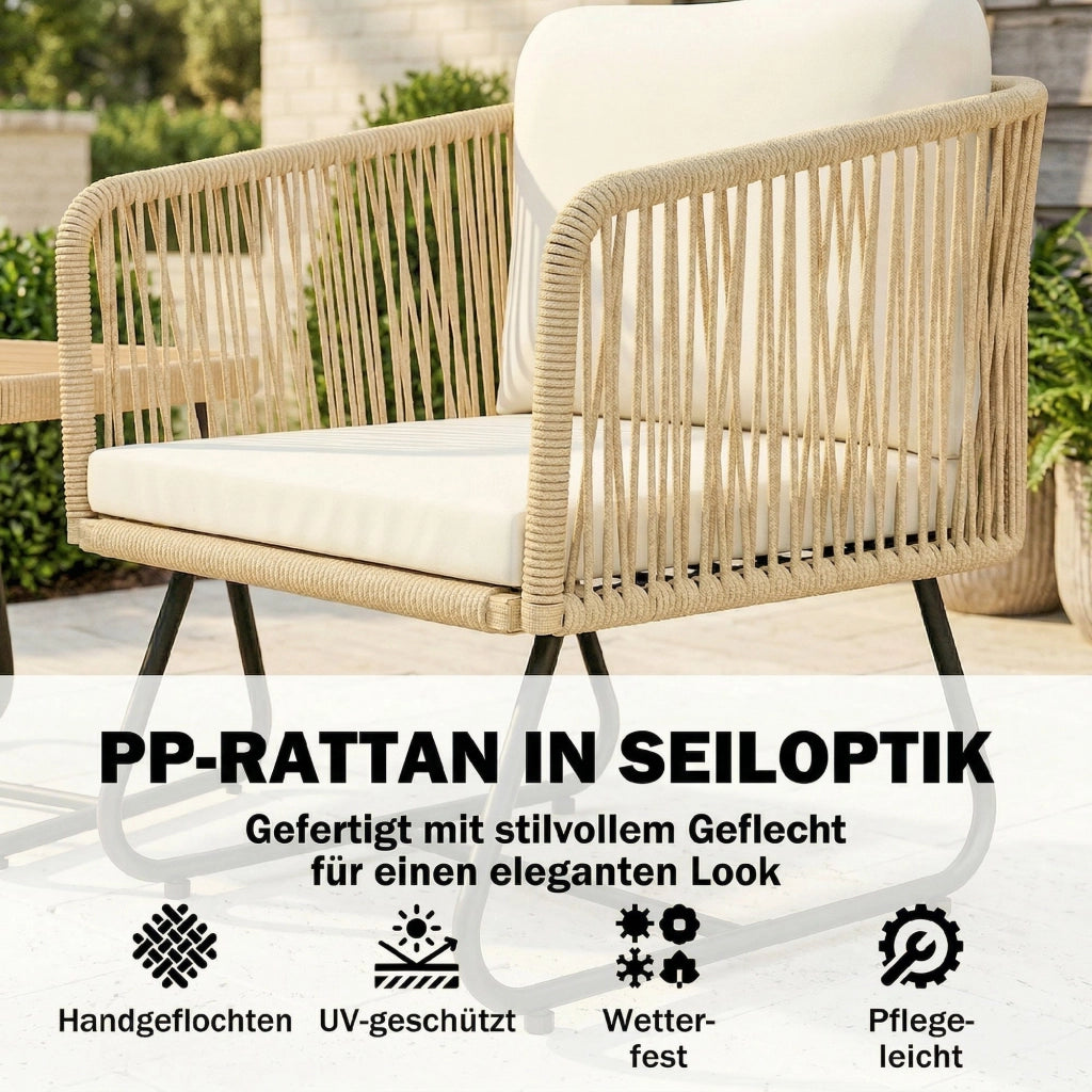 Set Bistro 3 Pezzi in Rattan con Cuscini ¨C zephmum ¨C Grigio, Polipropilene, 2 Sedie e Tavolo