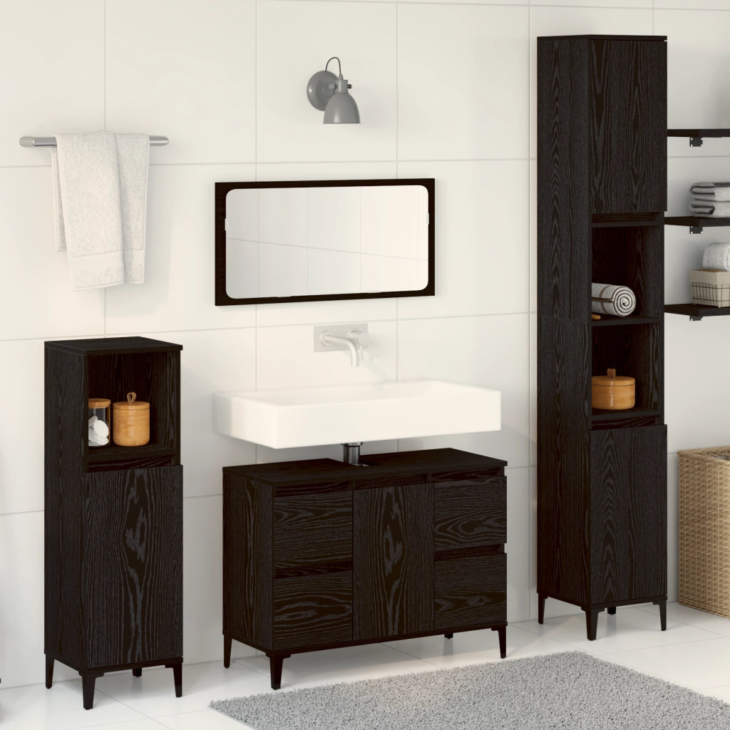 Set Mobili Bagno 3 Pezzi Rovere Nero Legno Ingegnerizzato