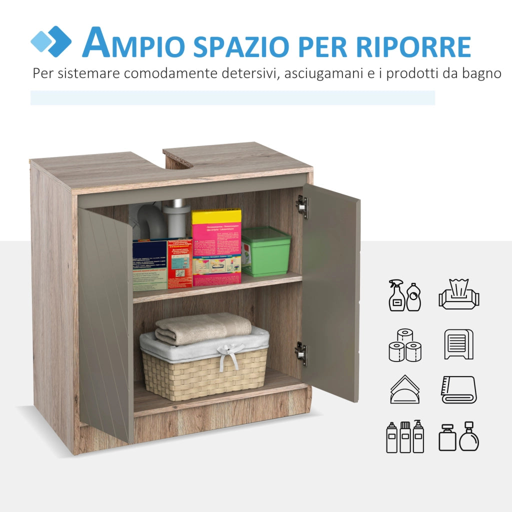 EasyComfort Armadietto Sottolavabo in MDF con Ritaglio per Lavandino con 2 Ante e 2 Mensole Regolabili, 60 x 30 x 60cm