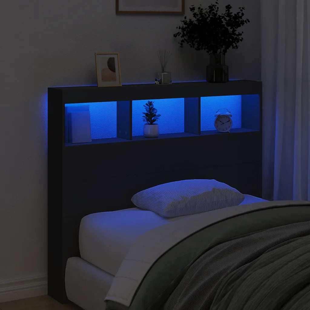 Testiera con Contenitore a LED Nera 120x17x102 cm