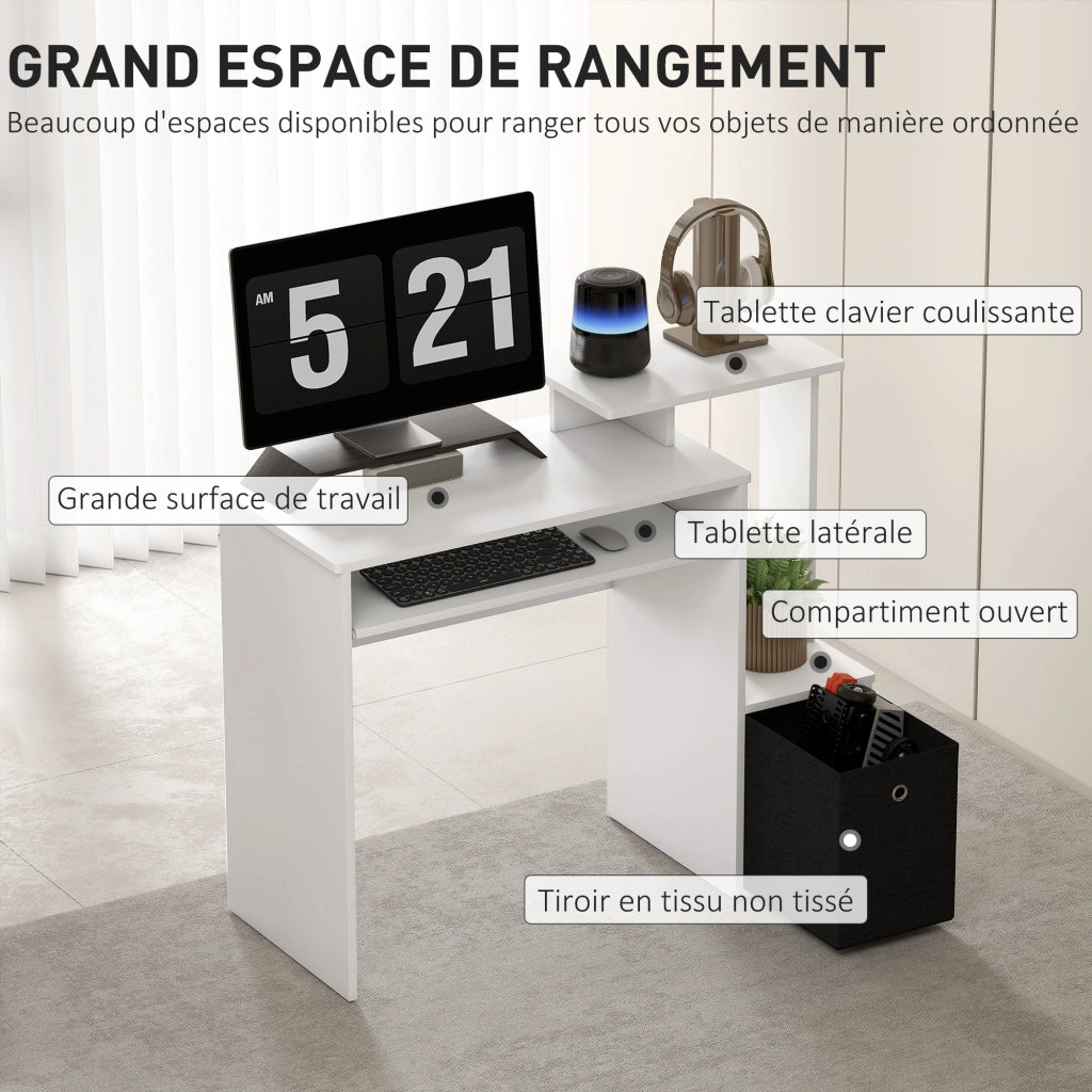 Scrivania per computer con cassetti e scaffale ¨C Minimal ¨C nero bianco 90x50x75