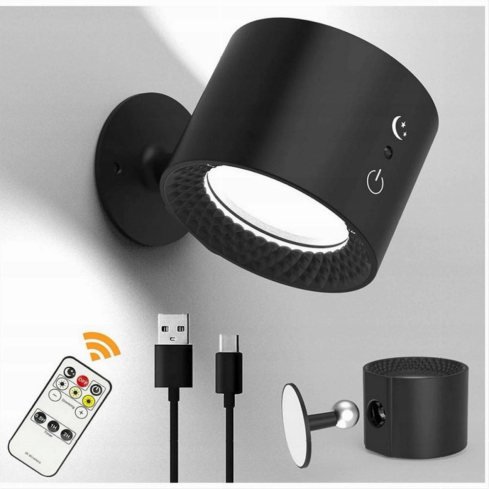 Trade Shop - Lampada Parete Led Luce Fronte Retro Ricarica Usb 3 Colori Luce Orientabile Bd01-3c - Nero