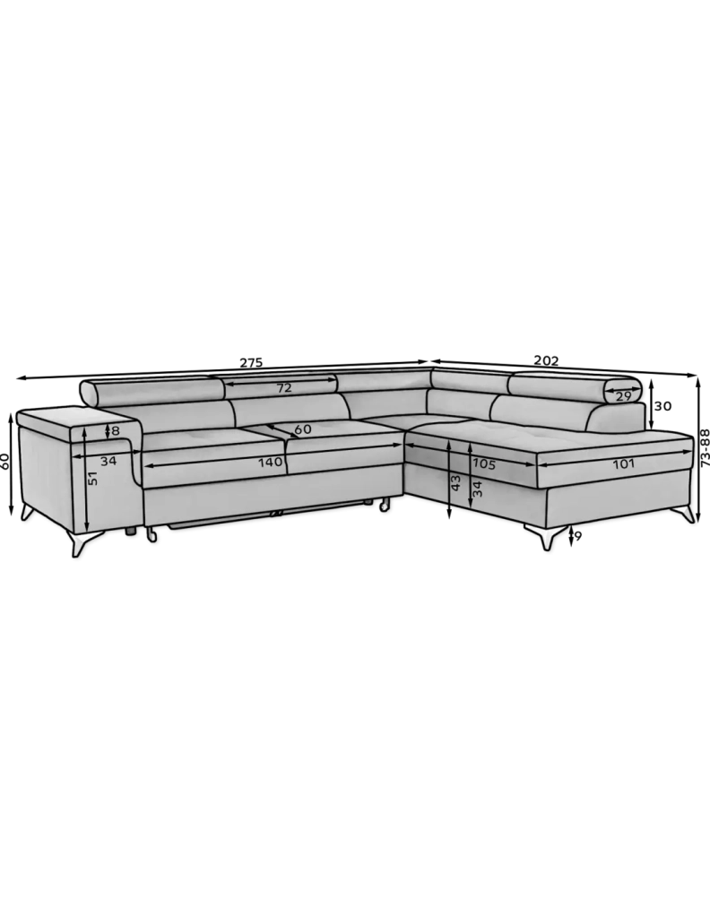 Divano angolare convertibile PALAZZO 4 posti beige – angolo sinistro con baule