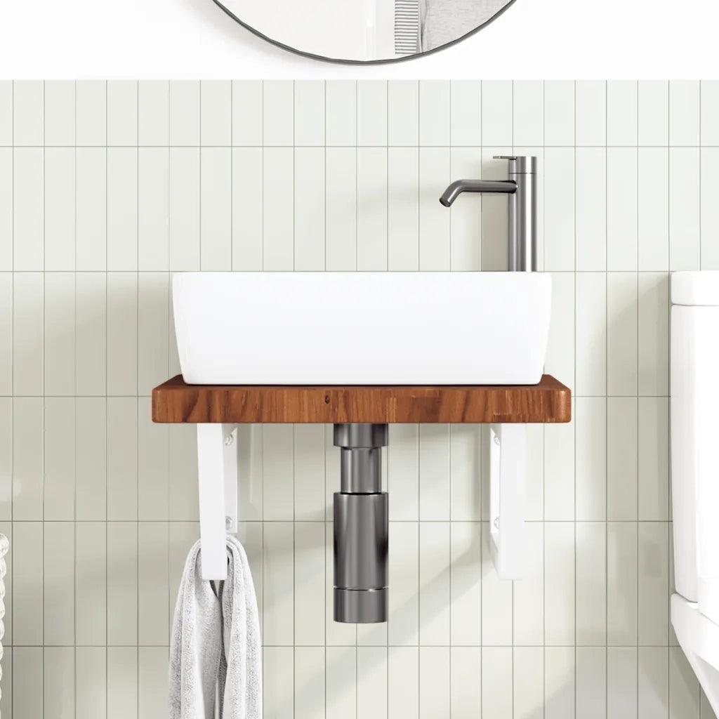 Ripiano a Parete per Lavabo-Mensole a Muro in Acciaio e Massello di Rovere 169639
