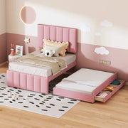 DESMIU Letto estraibile singolo con 3 cassetti e testiera regolabile 90 × 200 e 90 × 190 cm, senza materasso, rosa