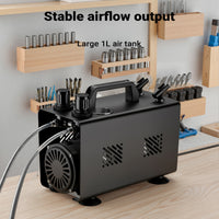 Compressore aerografo AS18TA 1/6 CV, compressore ad aria con portata d'aria compressa 20-23 l/min, 2 attacchi per pistola aerografo, manometro, per modellismo, decorazione unghie