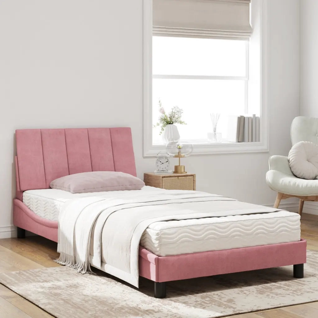 Letto con Materasso Rosa 100x200 cm in Velluto