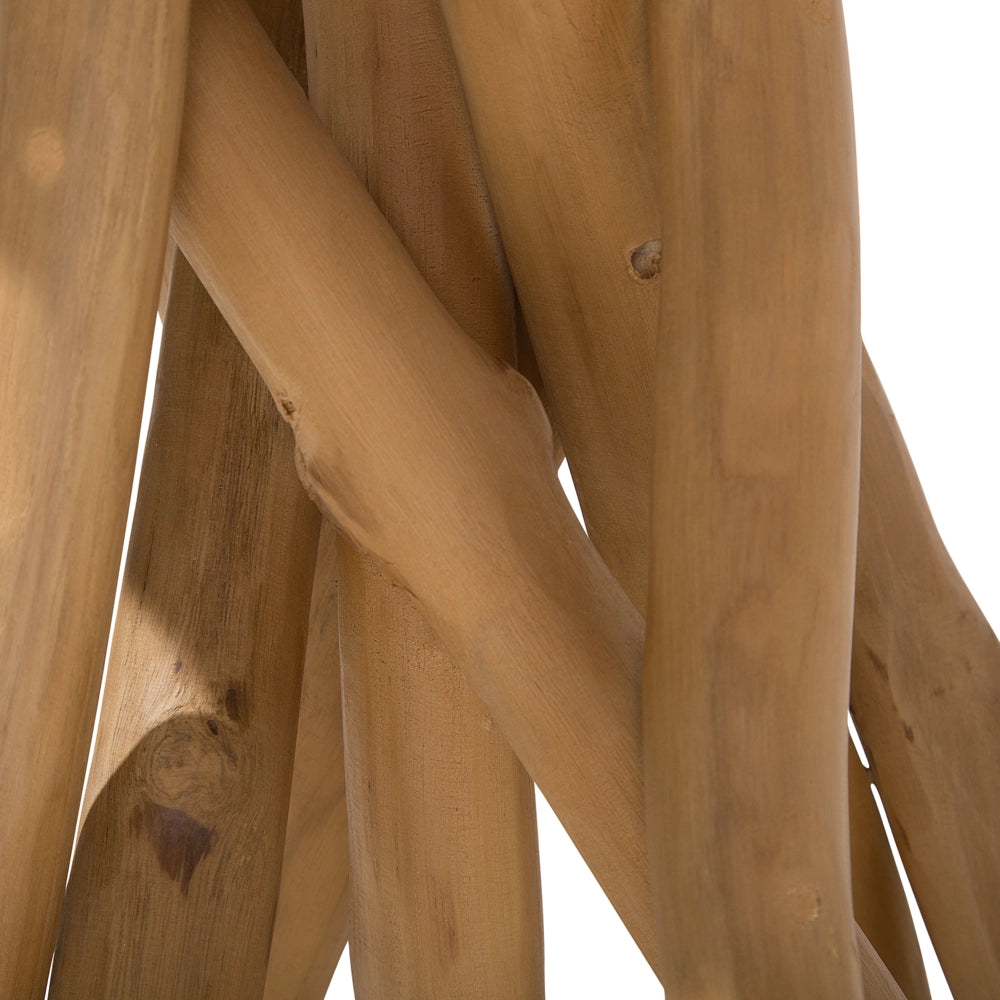 Tavolino in legno di teak naturale ramo di un albero da comodino ovale rustico in stile grezzo