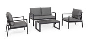 Set 4 Pezzi Salotto da Giardino con Divano 2 Poltrone e Tavolino in Alluminio e Spun Poly Hilde Antracite