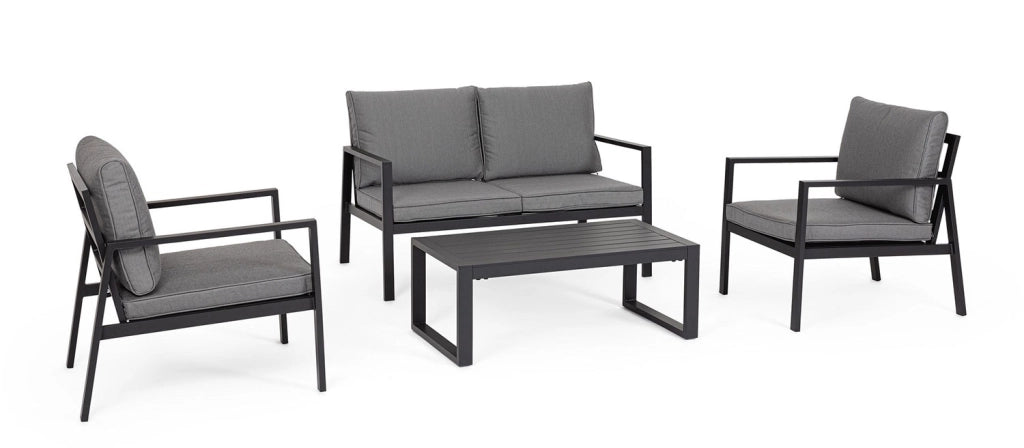 Set 4 Pezzi Salotto da Giardino con Divano 2 Poltrone e Tavolino in Alluminio e Spun Poly Hilde Antracite