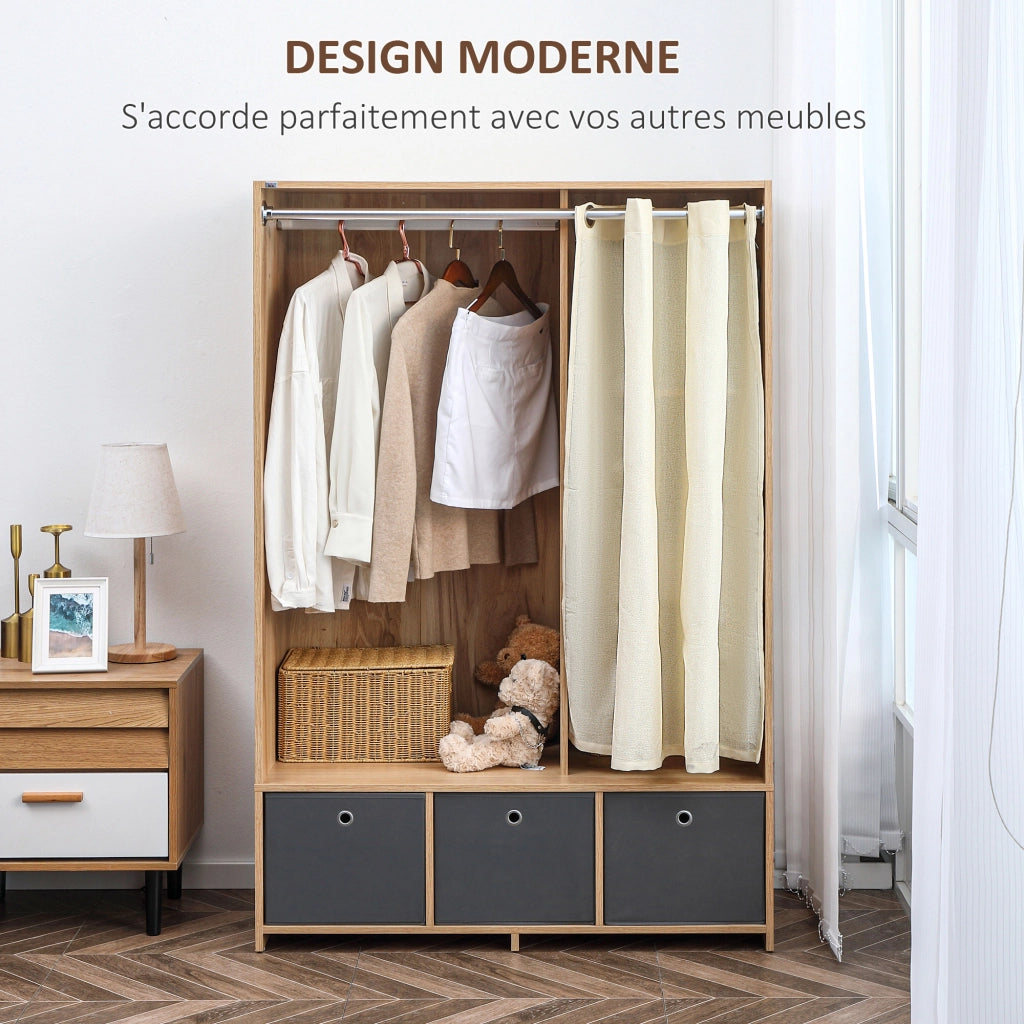Armadio con appendiabiti e 3 cassetti in tessuto ¨C zephmum ¨C naturale 105x48x160 cm