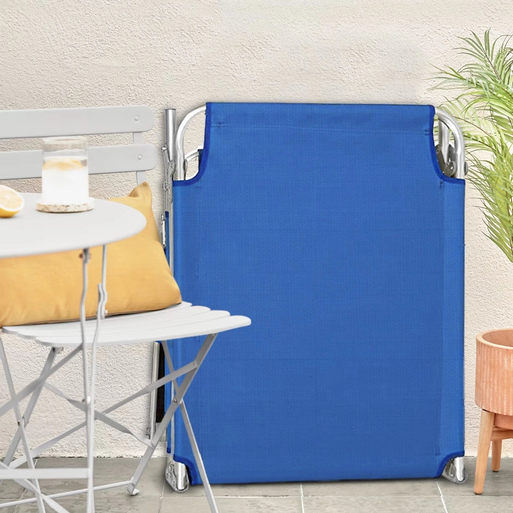Trade Shop - Lettino In Textilene Con Parasole Blu Per Mare Giardino Schienale Regolabile 281012 -