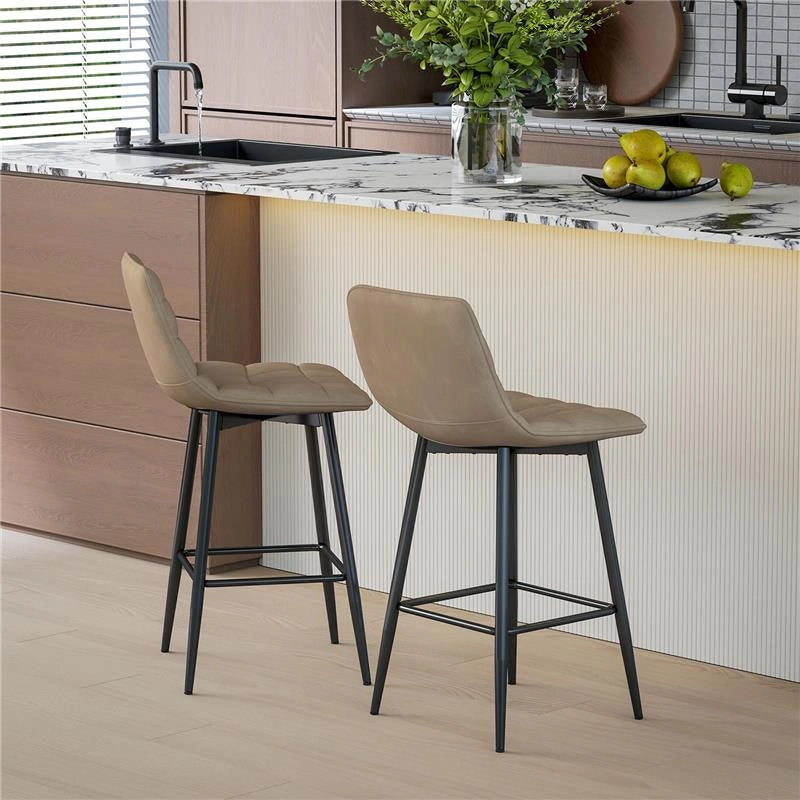 SET 2 SGABELLI DA CUCINA STILE NORDICO IN TESSUTO EFFETTO VELLUTO E METALLO 45X47X84 CM MARRONE