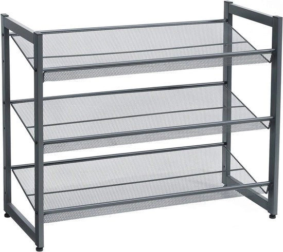 Scaffale per scarpe metallico, 3 livelli, piattaforma regolabile, colore grigio scuro