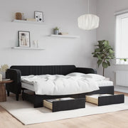 Divano Letto Estraibile con Cassetti Nero 90x200 cm in Velluto 3197139