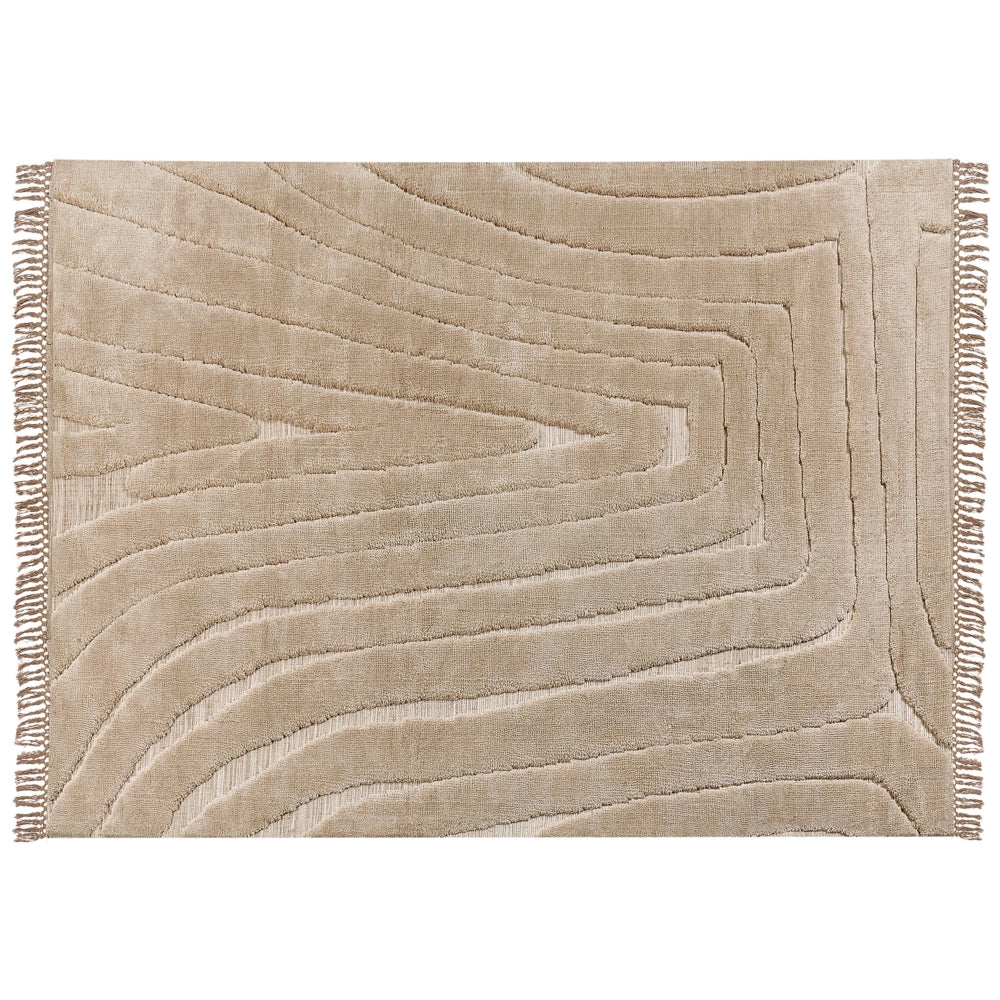 Tappeto classico in poliestere e cotone con nappe decorative beige 300 x 400 cm camera da letto soggiorno