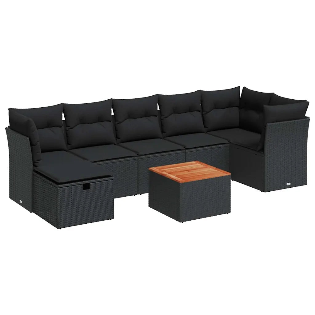Set Divani da Giardino con Cuscini 8 pz Nero in Polyrattan
