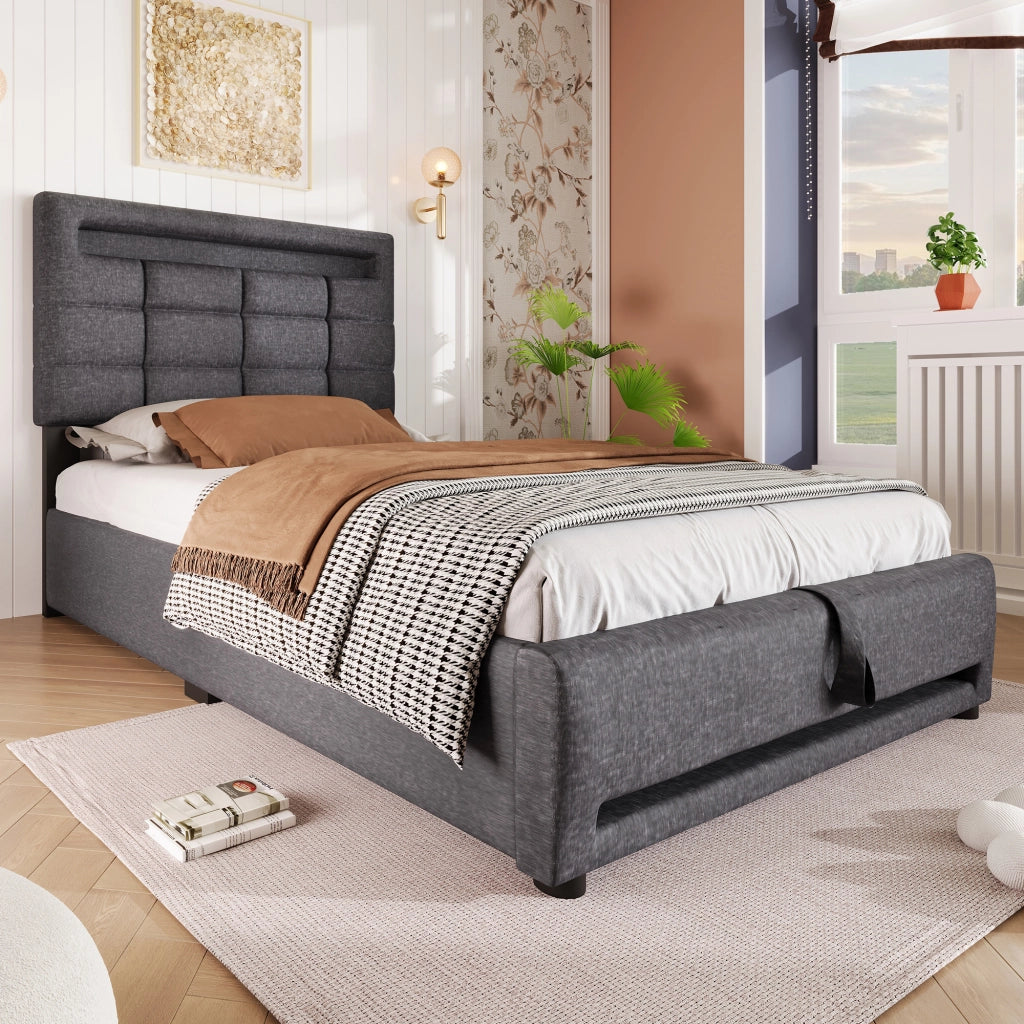 letto imbottito lino grigio 90 x 200 cm