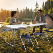 Folding Camping Table With 4 Stools, Height Adjustable, 180x60 Cm