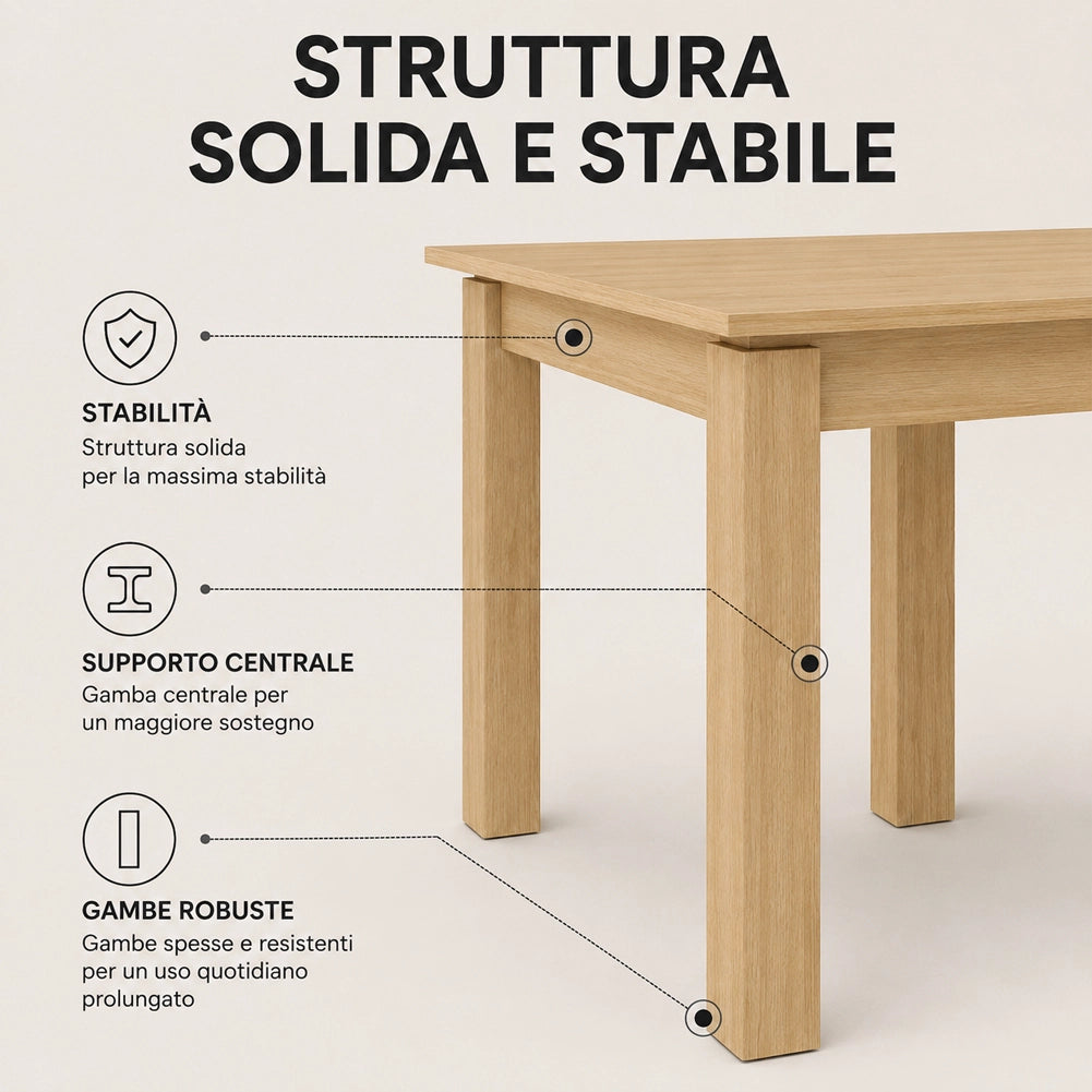 Tavolo da Pranzo 120x80 Allungabile fino a 170 cm Rettangolare in Legno Quercia