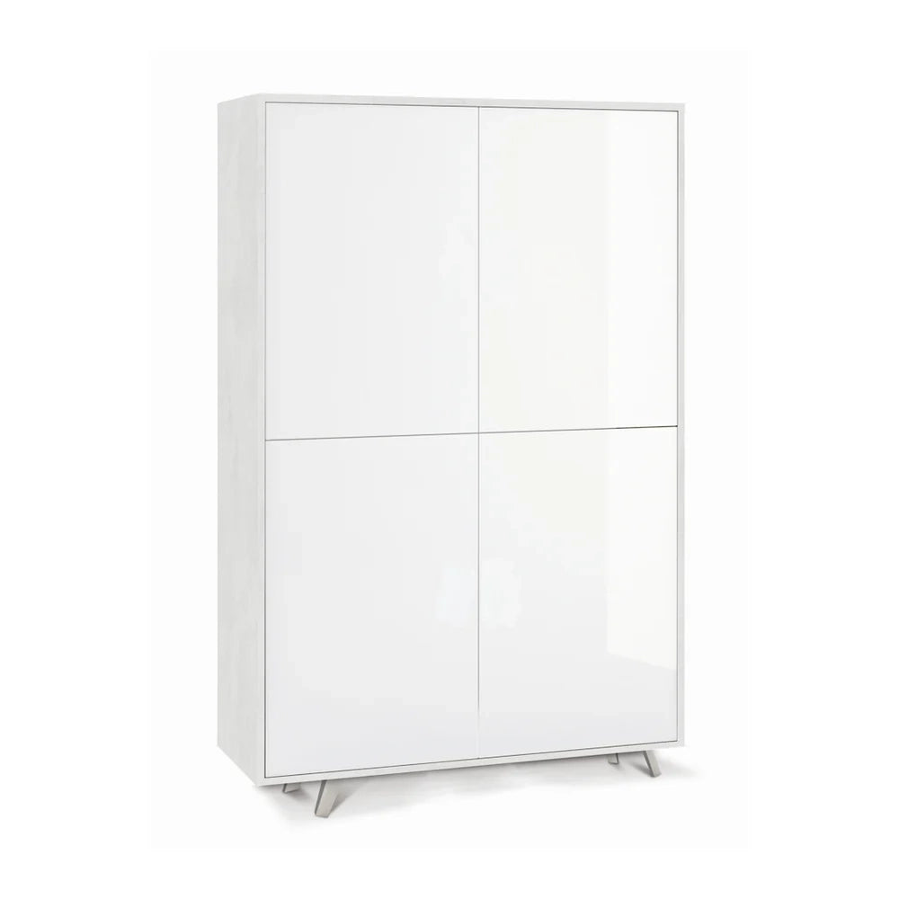 Armadio mobile 4 ante con apertura push-pull 107x41x169h cm in kit colore Ossido bianco e Bianco lucido