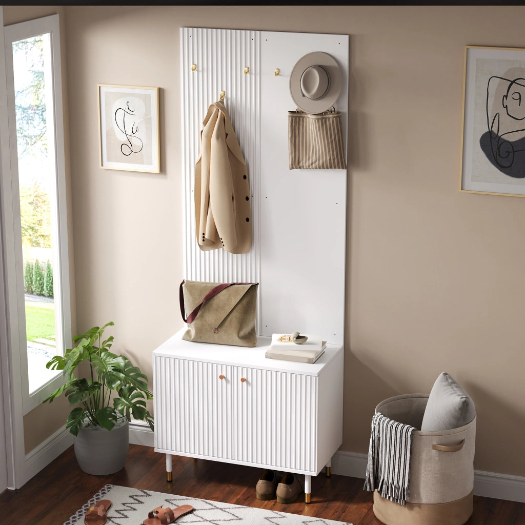 Mobile ingresso con scarpiera e 6 ganci; 2 ante; ripiano regolabile; per ingresso; bianco; 70 × 35 × 180 cm