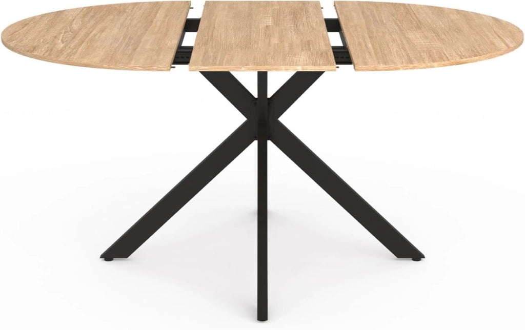 Set di Tavolo da Pranzo Rotondo allungabile Alix in Legno e Nero da 110-150 cm e 4 sedie in Velluto Beige THALYA