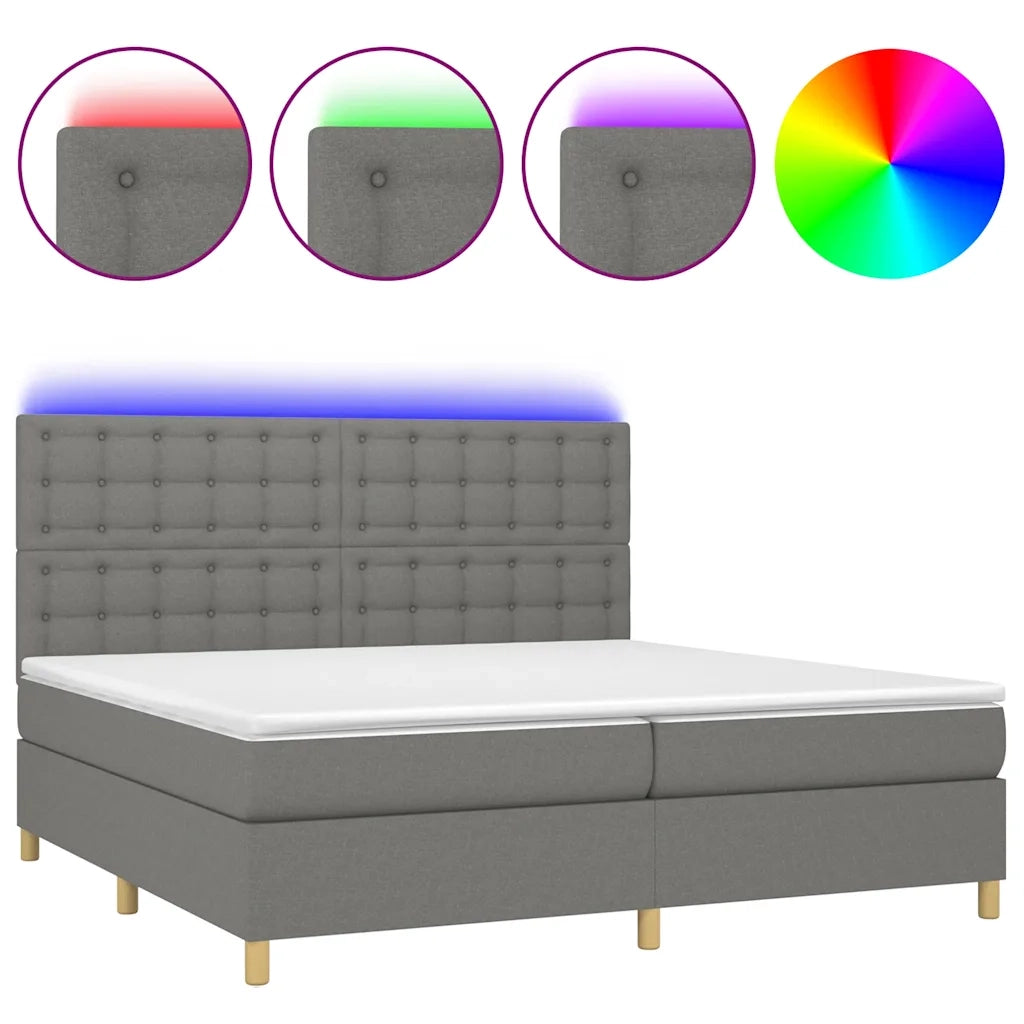 Letto a Molle Materasso e LED Grigio Scuro 200x200cm in Tessuto 3135782