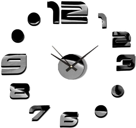 Orologio da parete 3D da appendere, nero lucido, orologio da parete moderno realizzato con la combinazione di plastica e vetro