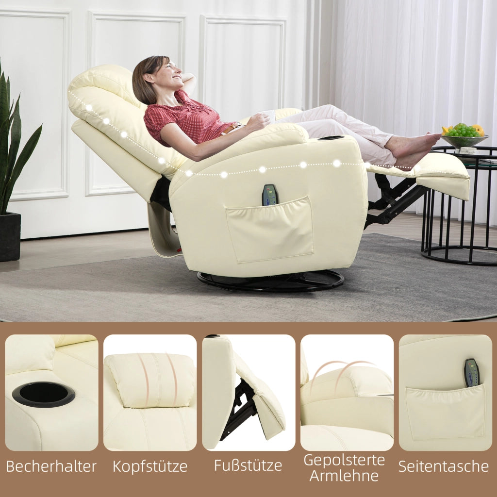 Poltrona relax massaggiante ¨C Xylo ¨C Girevole reclinabile similpelle crema alzapersona elettrica