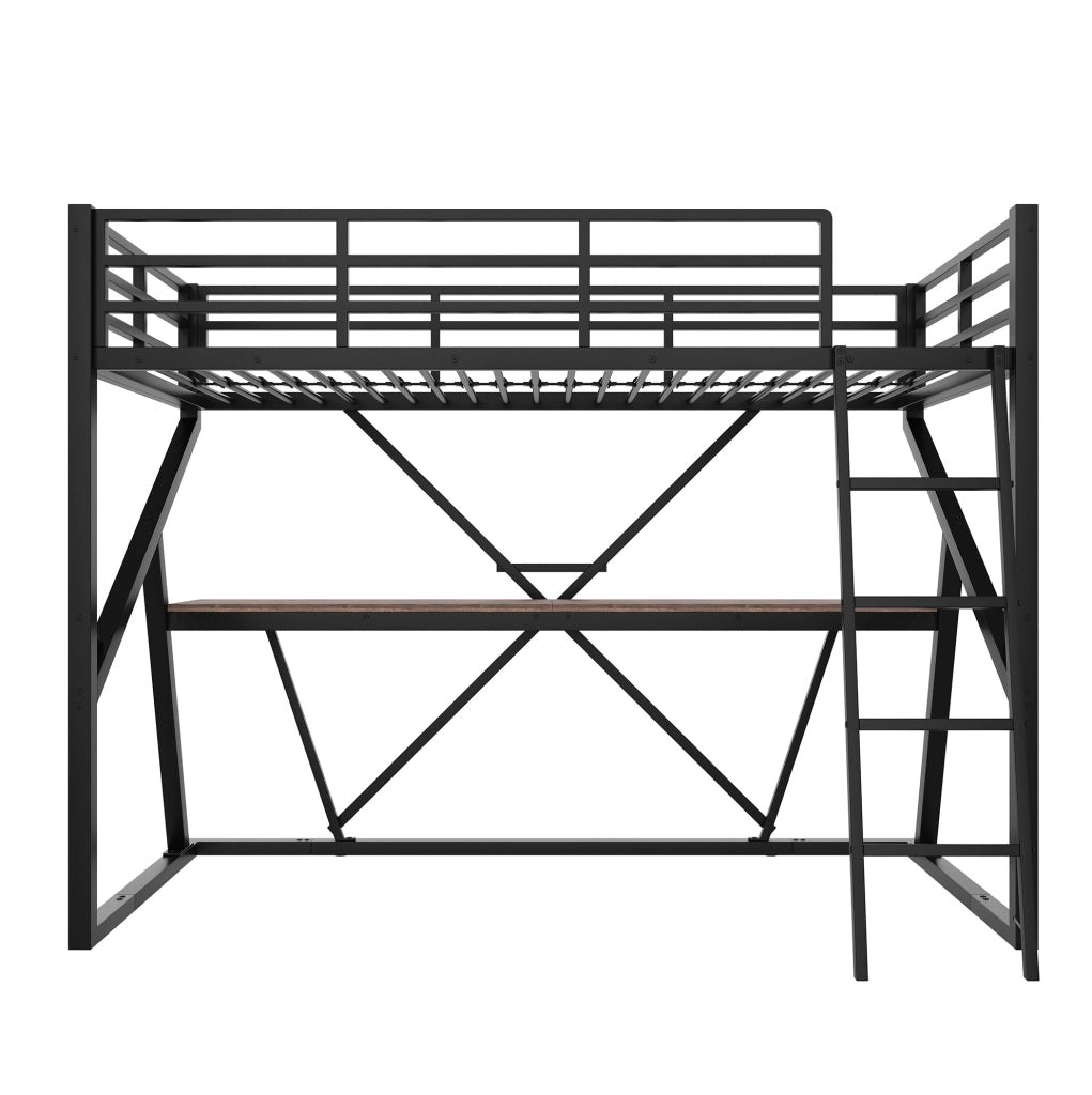Letto a soppalco 90x200 cm con scrivania e LED; metallo; nero (Senza materasso)