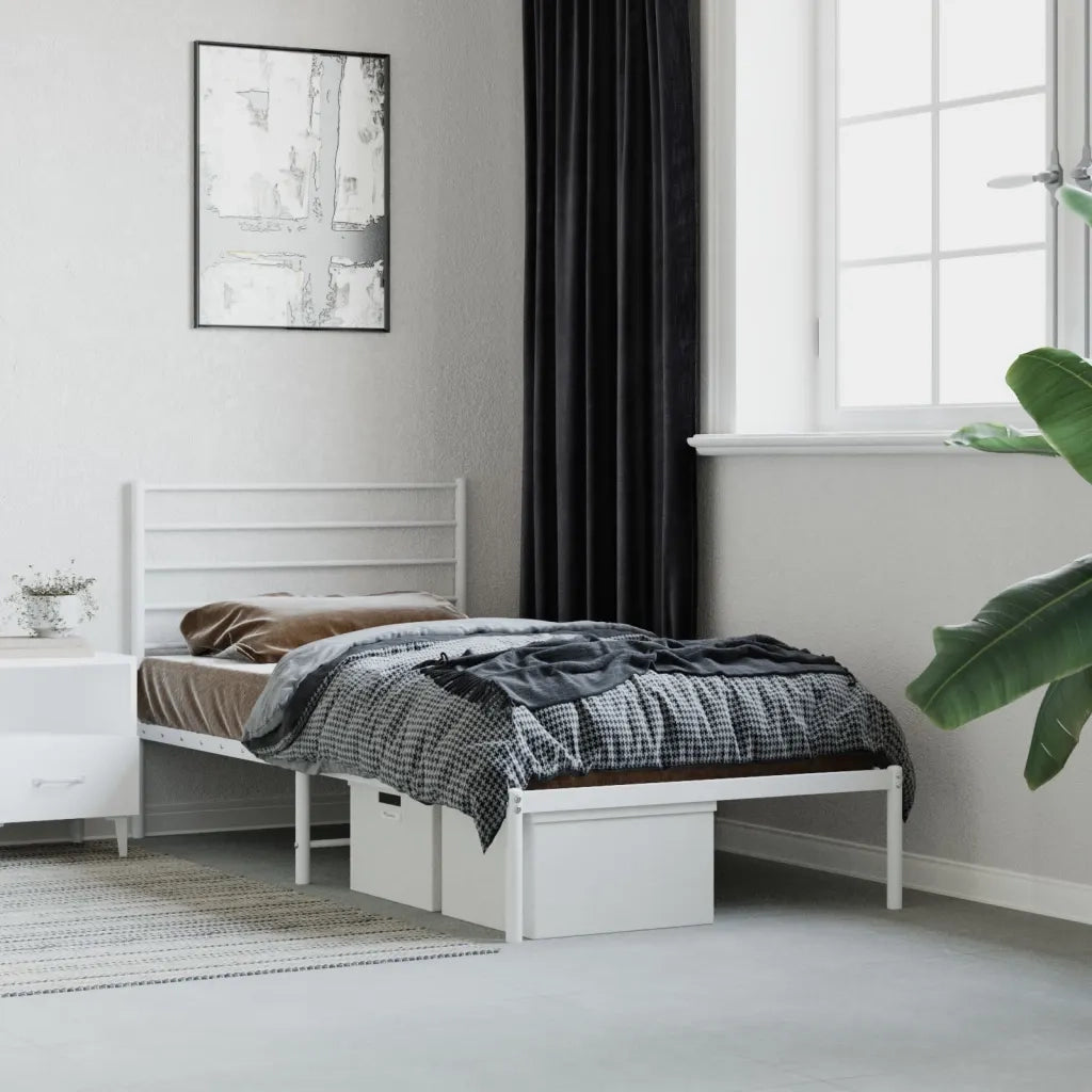 Giroletto con Testiera-Struttura Letto con testiera Metallo Bianco 107x203 cm 475296