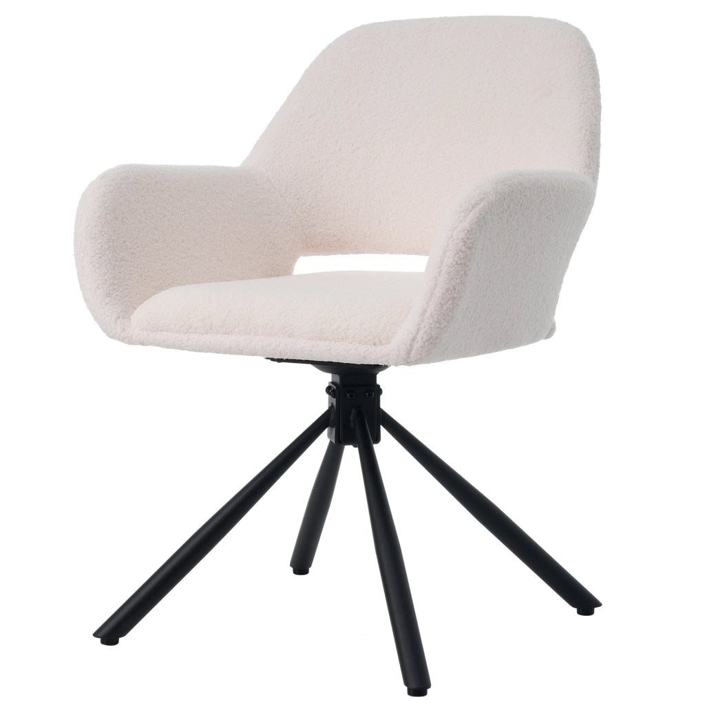 Set 4 sedie girevoli con braccioli in tessuto Sherpa bianco