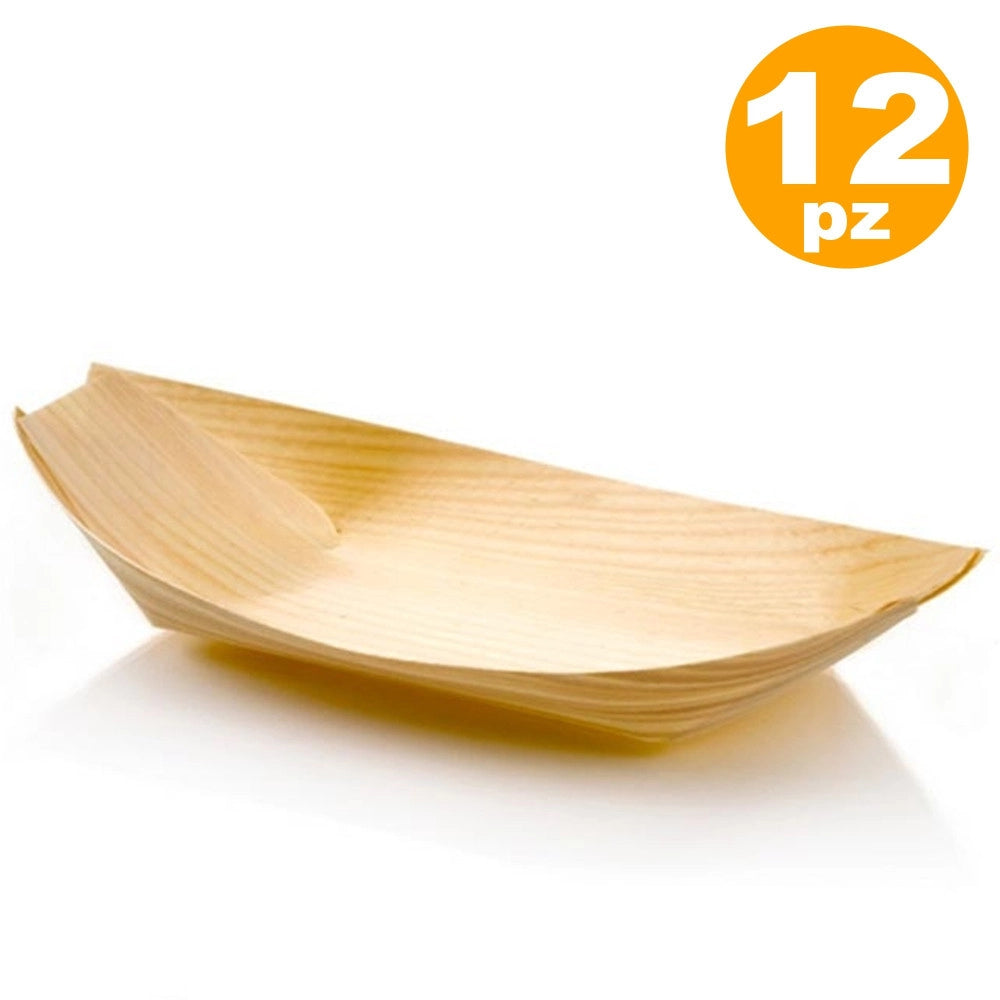Trade Shop - Set 12 Barchette Finger Food In Fibra Di Pioppo Catering Aperitivo 12,5 X 7 Cm -