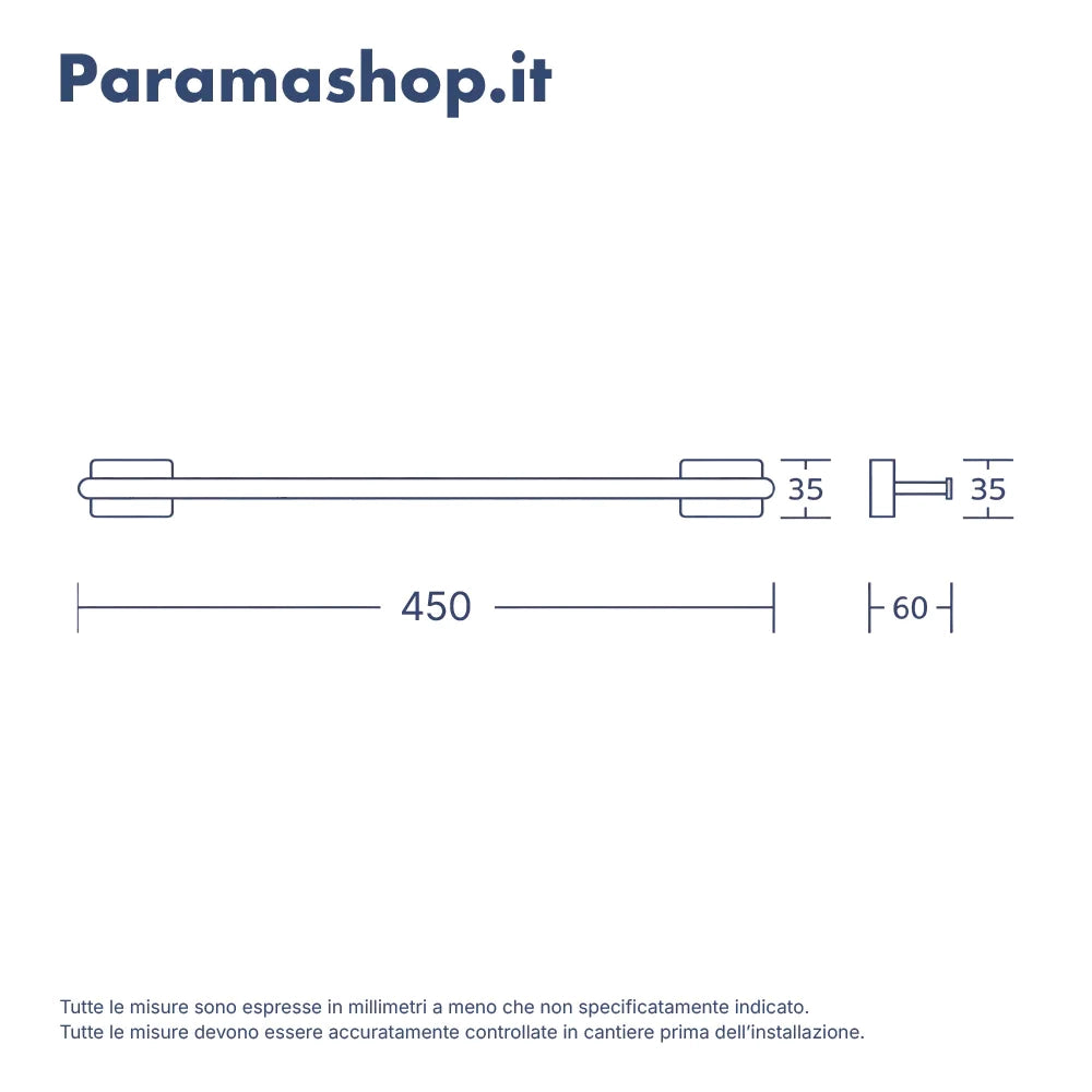Porta asciugamano a muro 45cm nero opaco | Arch