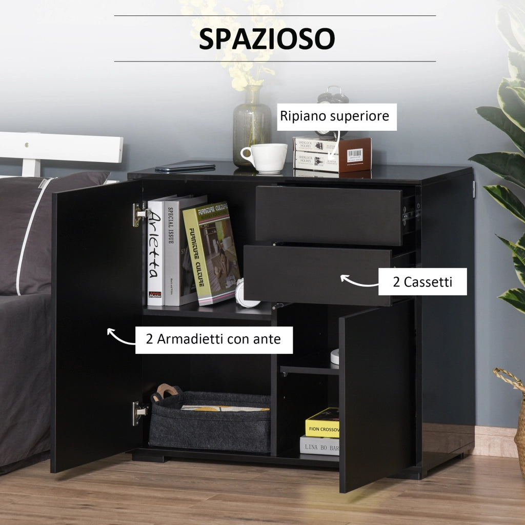 Easycomfort Mobiletto Multiuso per Casa e Ufficio con 2 Cassetti e 2 Armadietti, Apertura a Pressione, 79x36x74cm