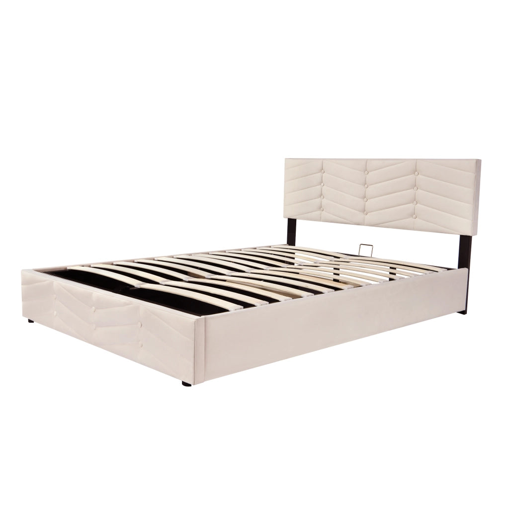Letti contenitori 140x200 cm; testiera regolabile; velluto beige