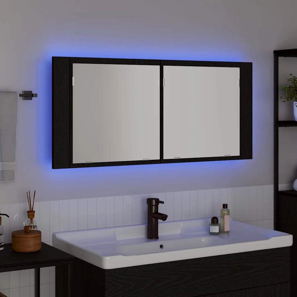 Armadio Specchio LED con porta-Mobile bagno con specchio Rovere nero 100 x 12 x 45 cm