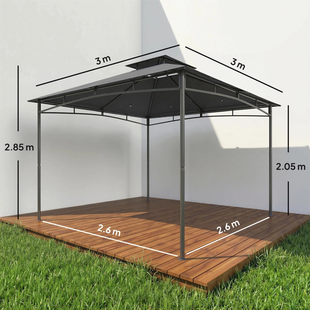 Gazebo da Giardino Gazebo da Esterno Doppio Tetto 3x3 m Grigio Scuro