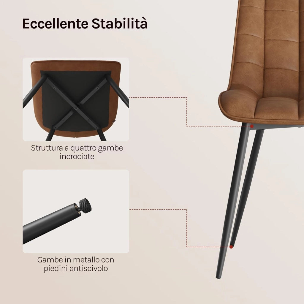 Sedie da Pranzo con Schienale senza Braccioli Sgabello in Ecopelle per Cucina Marrone Chiaro BH207hbr-2