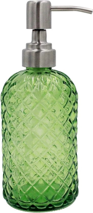 Dispensatore di sapone - Acciaio inossidabile - Adatto per bagno e cucina - 1 pezzo - Verde - Vetro
