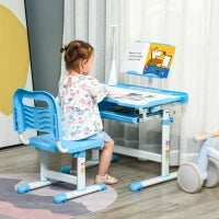 Banco Scuola con Sedia per Bambini 6-12 Anni con Altezza e Inclinazione Regolabile, Blu