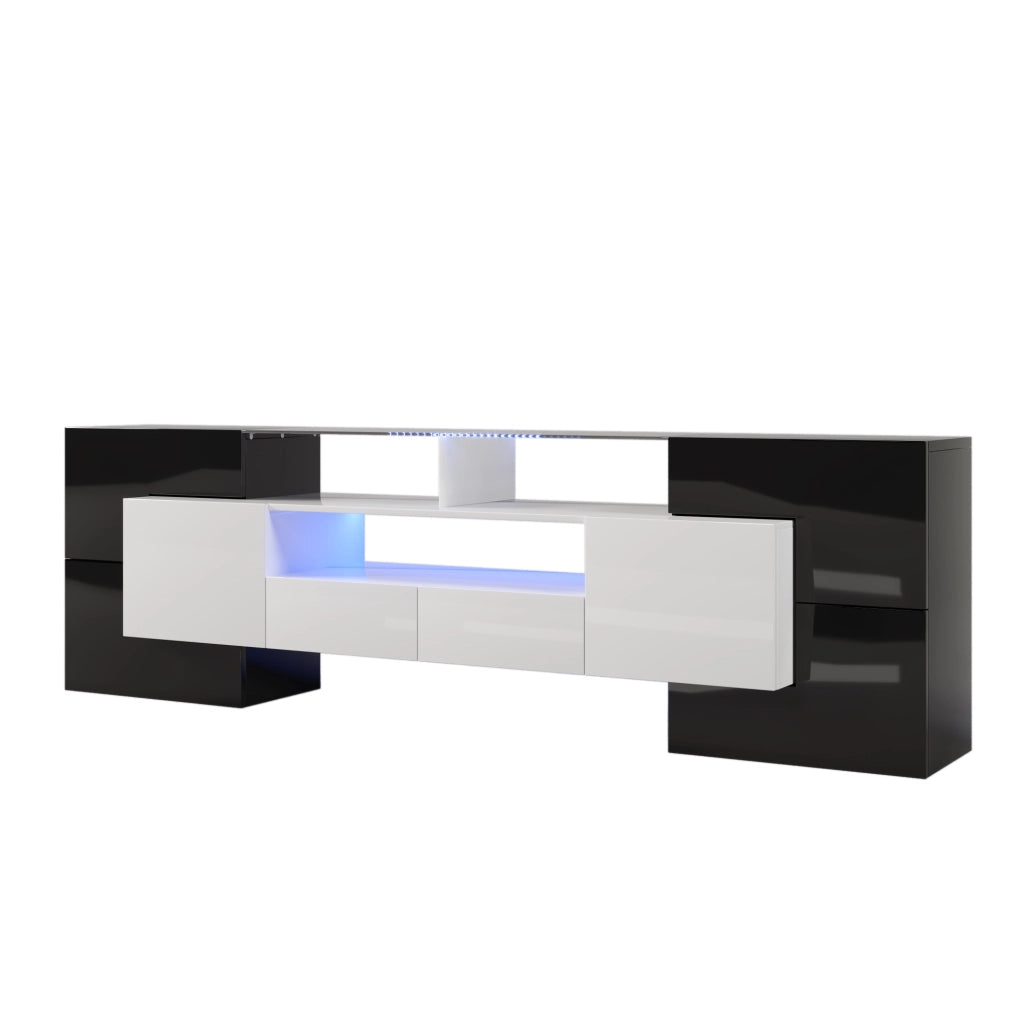 mobile TV 200 x 35 x 60 cm nero e bianco - LED multicolore, contenitore