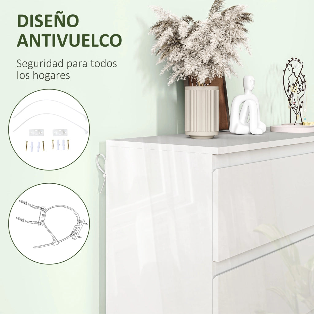 C¨®moda Moderna con 6 Cassetti ¨C zephmum ¨C Bianco Lucido 112x34x75 cm