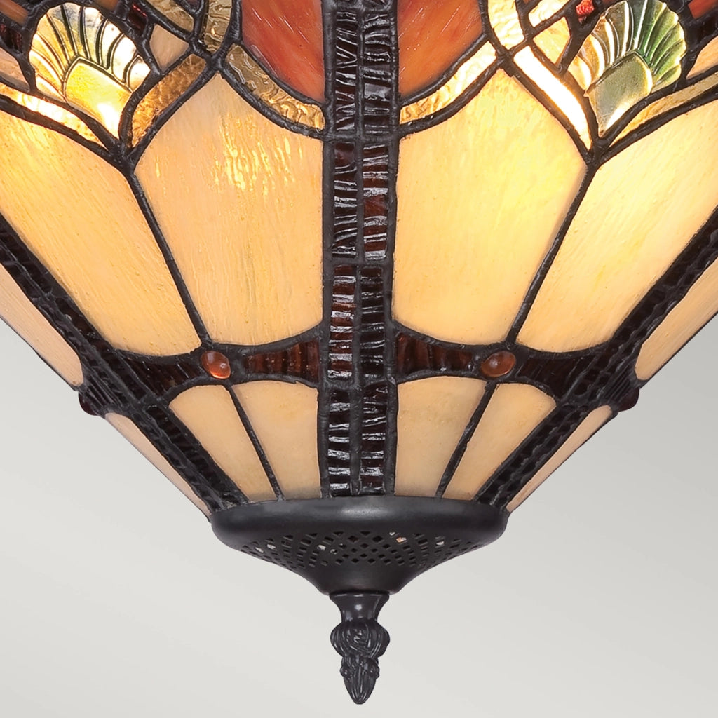 Lampada a Soffitto Tiffany Cambridge Acciaio Bronzo Vintage 2 Luci E27