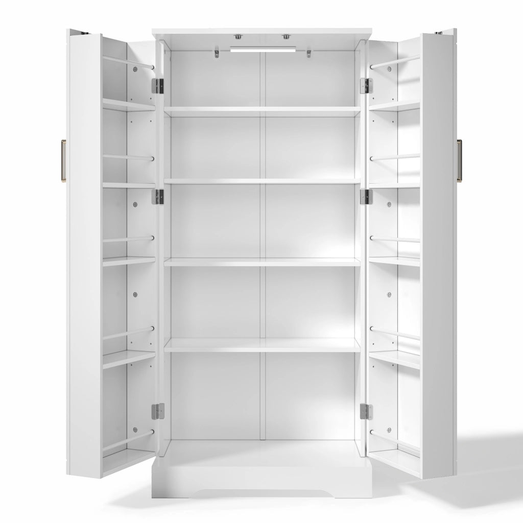 Credenza da cucina con LED sensor e 5 ripiani regolabili, per cucina e soggiorno, in MDF, bianco, 60 × 35 × 128 cm