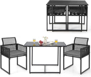 Set Mobili da Esterno a 3 Pezzi, 2 Sedie in Rattan Intrecciato con Schienale Pieghevole e Cuscini, Set Tavolo Rettangolare da Pranzo per Patio, Giardino e Balcone