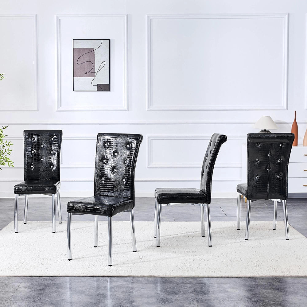 Sedia da pranzo imbottita in pelle di alligatore - Xylo - Design retr¨° con fibbia in cristallo