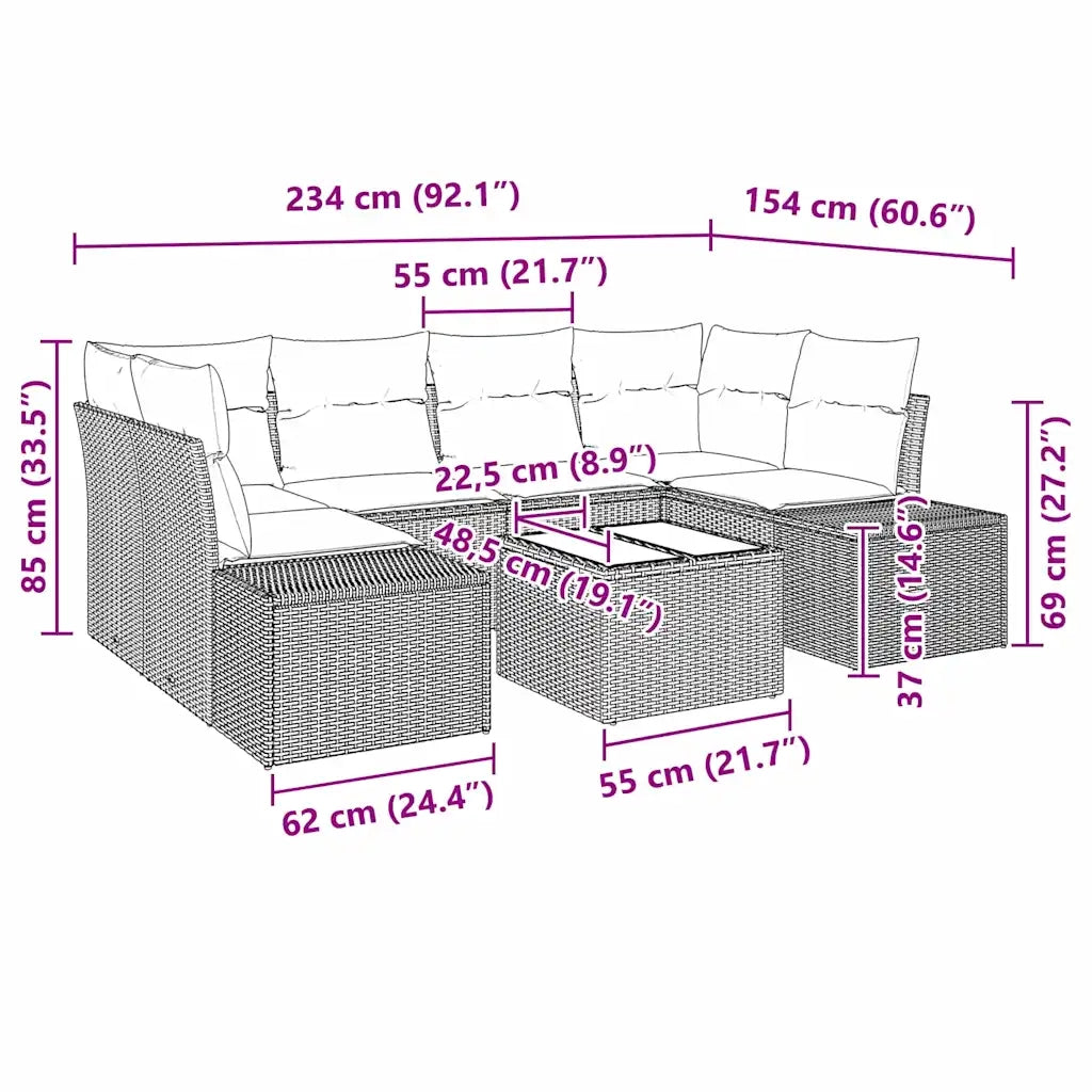 Set Divano da Giardino 7 pcs Grigio chiaro polyrattan 3346962